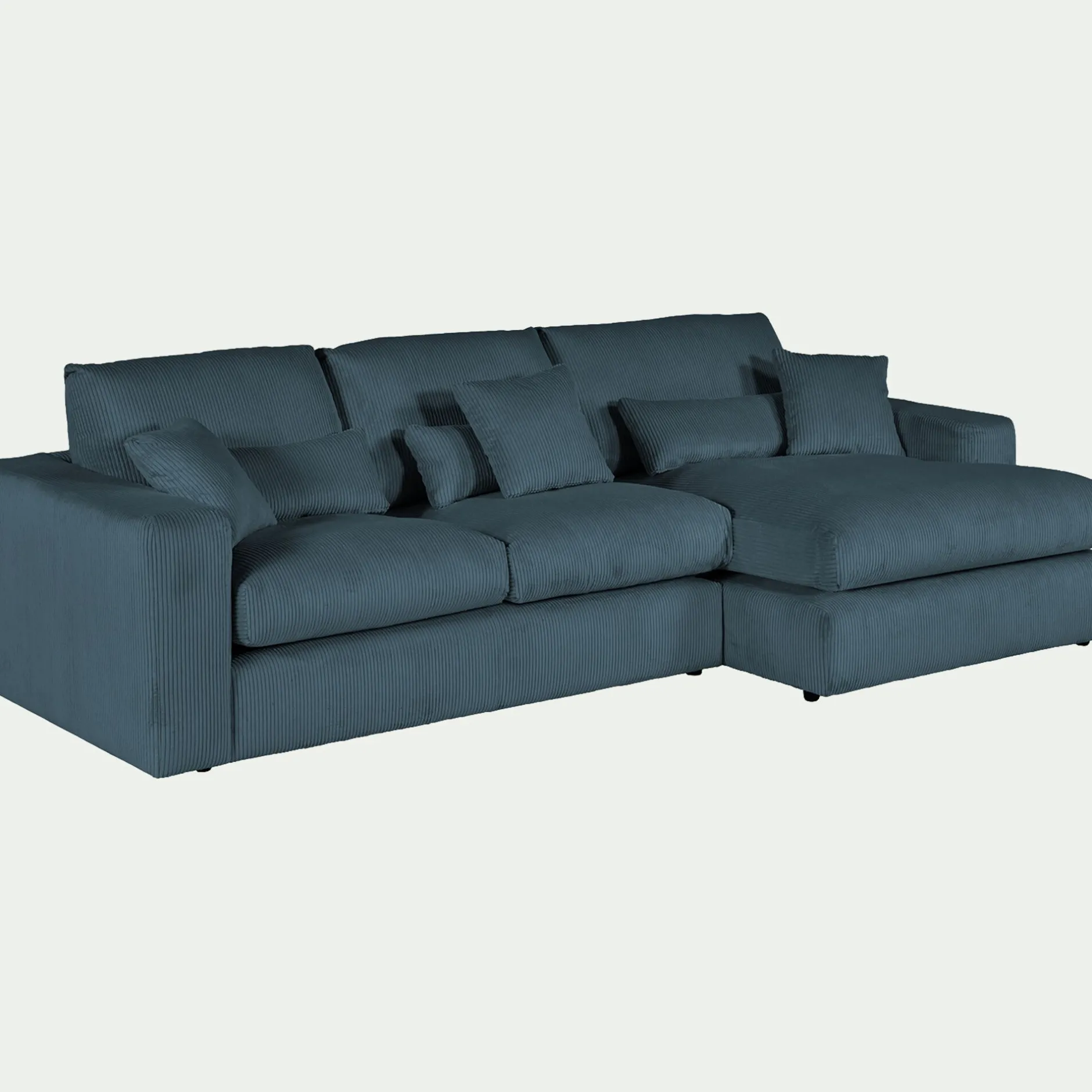 Canapé En Velours|Canapé 3 Places*alinea Canapé petit angle droit fixe en velours côtelé - Bleu