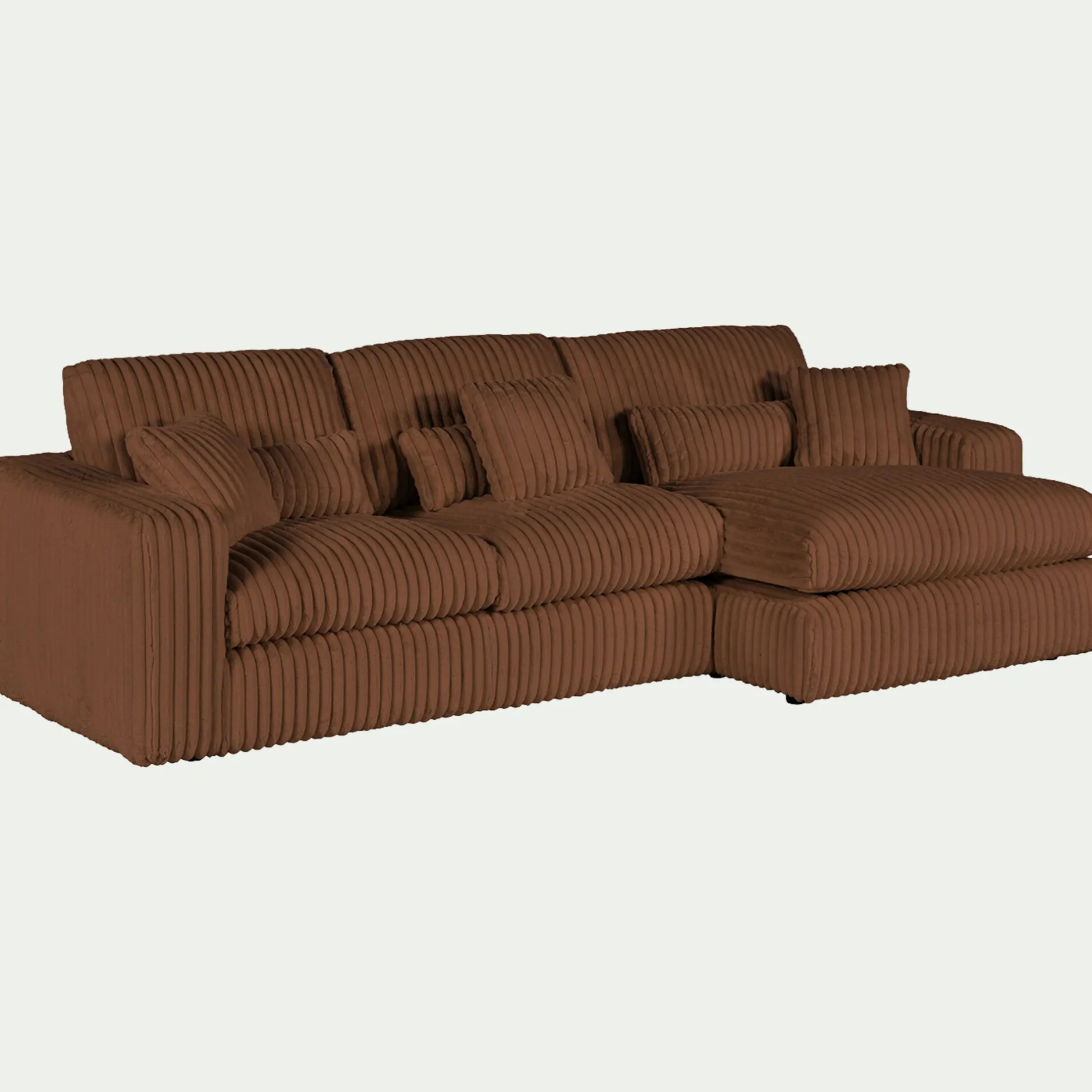 Canapé En Velours|Canapé 3 Places*alinea Canapé petit angle droit fixe en tissu côtelé bita - brun rustrel Marron