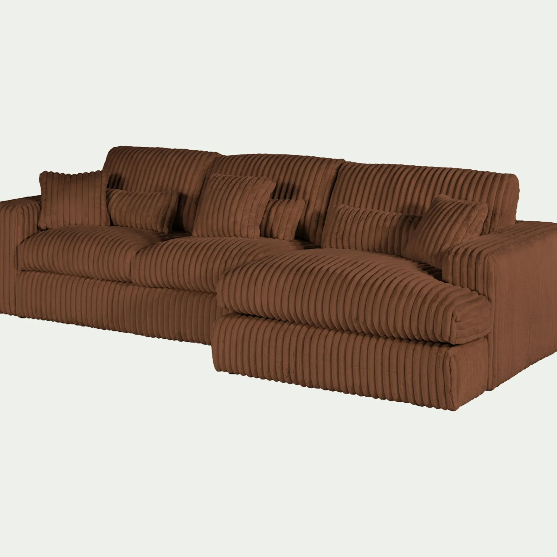 Canapé En Velours|Canapé 3 Places*alinea Canapé petit angle droit fixe en tissu côtelé bita - brun rustrel Marron