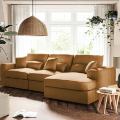 Canapé En Velours|Canapé 2 Places*alinea Canapé petit angle droit fixe en tissu chenille benjo - argan Jaune