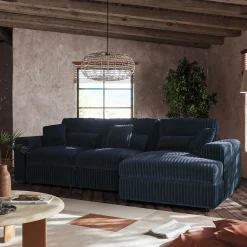 Canapé En Velours|Canapé 3 Places*alinea Canapé petit angle droit fixe en tissu côtelé bita - calabrun Bleu