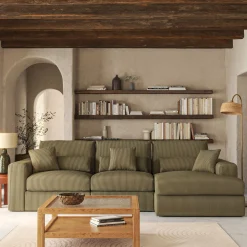 Canapé En Velours|Canapé 3 Places*alinea Canapé petit angle droit fixe en velours côtelé sastel - cèdre Vert