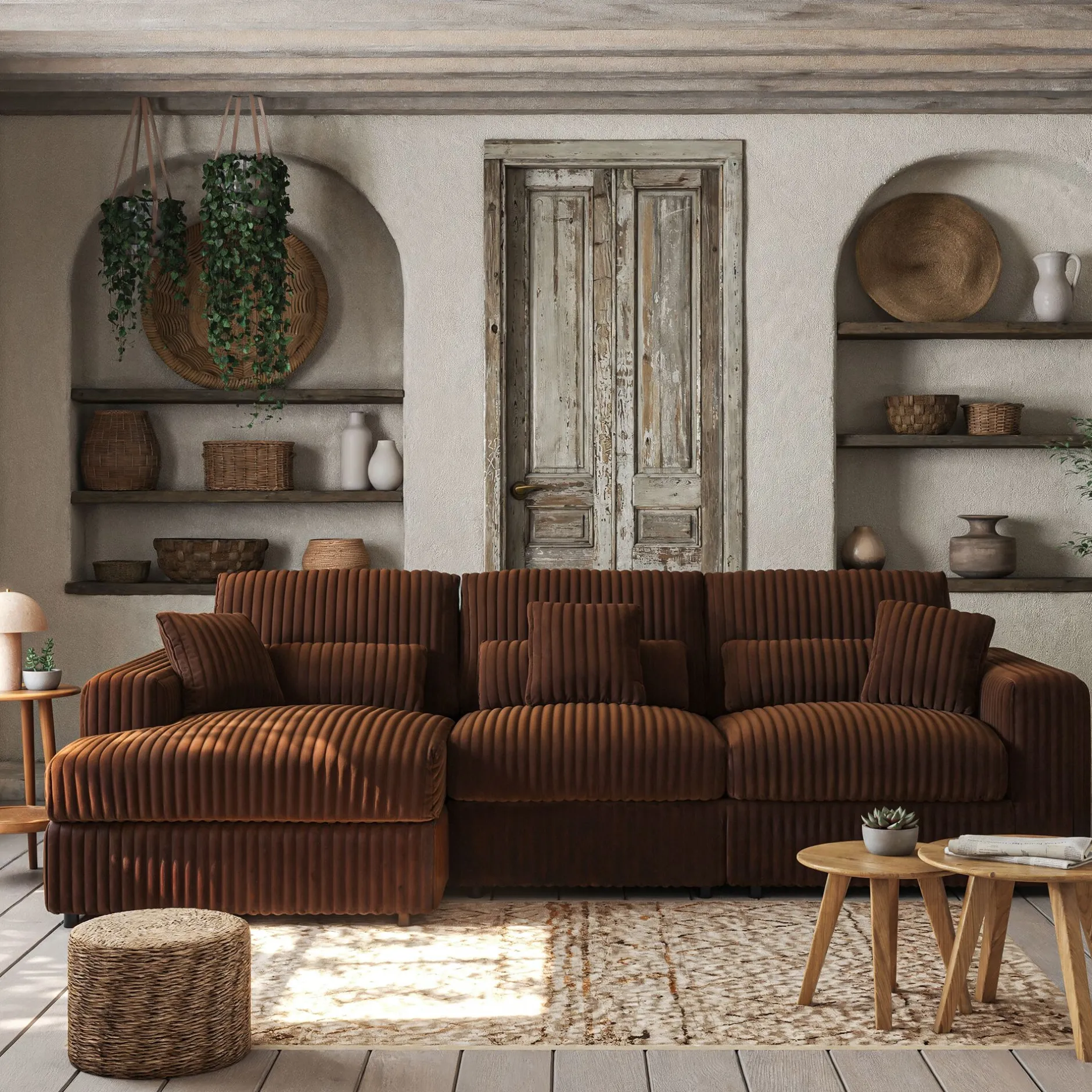 Canapé Fixe|Canapé D'Angle*alinea Canapé petit angle gauche fixe en tissu côtelé bita - brun rustrel Marron