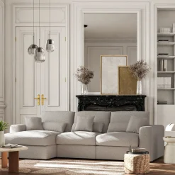 Canapé En Tissu|Canapé 3 Places*alinea Canapé petit angle gauche fixe en tissu bouclette - écru Blanc