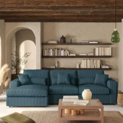 Canapé En Velours|Canapé Fixe*alinea Canapé petit angle gauche fixe en velours côtelé - Bleu