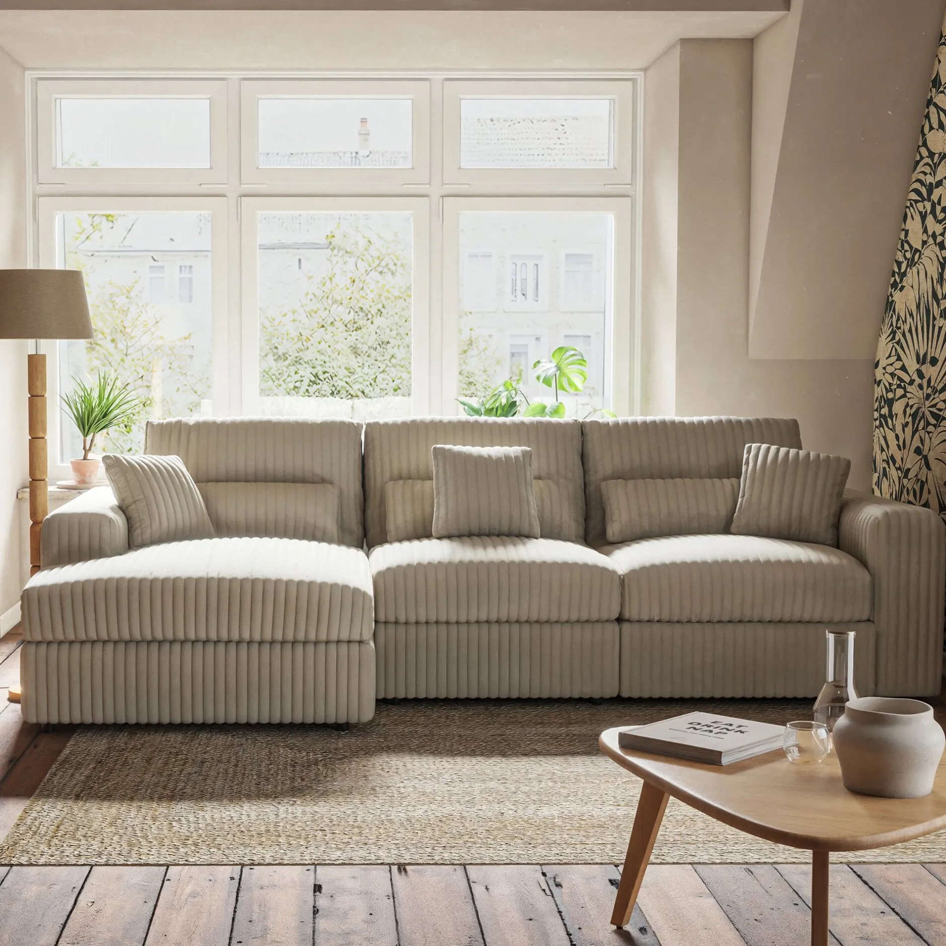 Canapé 3 Places|Canapé Fixe*alinea Canapé petit angle gauche fixe en tissu côtelé bita - blanc ventoux