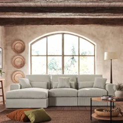 Canapé En Velours|Canapé 3 Places*alinea Canapé petit angle gauche fixe en velours côtelé sastel - roucas Beige