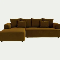 Canapé 3 Places|Canapé D'Angle*alinea Canapé petit angle gauche fixe en tissu velours - bronze Marron