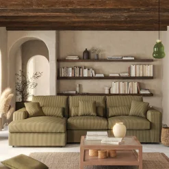 Canapé En Velours|Canapé 3 Places*alinea Canapé petit angle gauche fixe en velours côtelé - cèdre Vert