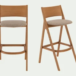 Tabouret Haut De Bar*alinea Chaise de bar en chêne et tissu H99cm - Gris