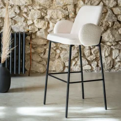 Tabouret Haut De Bar*alinea Chaise de bar en tissu bouclette H65cm - Blanc
