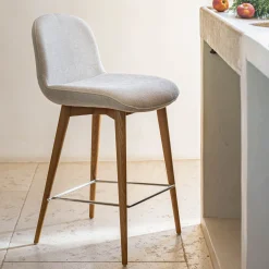 Tabouret Haut De Bar*alinea Chaise de bar en tissu et frêne H66cm - Beige