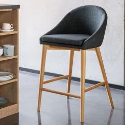 Tabouret Haut De Bar*alinea Chaise de bar en tissu foncé pieds bois - H66cm Gris