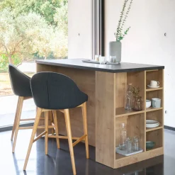 Tabouret Haut De Bar*alinea Chaise de bar en tissu foncé pieds bois - H66cm Gris