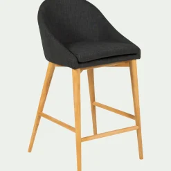 Tabouret Haut De Bar*alinea Chaise de bar en tissu foncé pieds bois - H66cm Gris