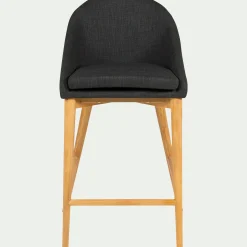 Tabouret Haut De Bar*alinea Chaise de bar en tissu foncé pieds bois - H66cm Gris