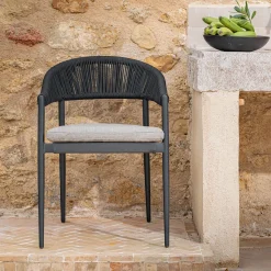 Chaise De Jardin*alinea Chaise de jardin avec accoudoirs en aluminium et cordage - Noir