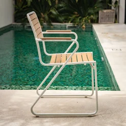 Chaise De Jardin*alinea Chaise de jardin avec accoudoirs en aluminium et eucalyptus - Blanc