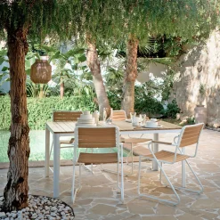 Chaise De Jardin*alinea Chaise de jardin avec accoudoirs en aluminium et eucalyptus - Blanc