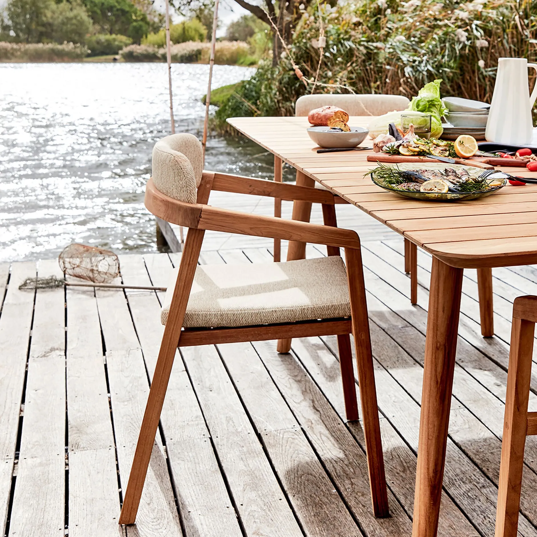 Chaise De Jardin*alinea Chaise de jardin avec accoudoirs en teck massif - Bois foncé