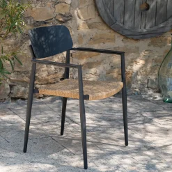Chaise De Jardin*alinea Chaise de jardin empilable avec accoudoirs en aluminium et résine tressée - anthracite Gris