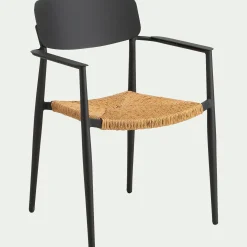 Chaise De Jardin*alinea Chaise de jardin empilable avec accoudoirs en aluminium et résine tressée - anthracite Gris