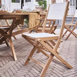 Chaise De Jardin*alinea Chaise de jardin pliante en acacia huilé et tissu - Blanc