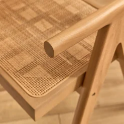 Chaise De Salle À Manger*alinea Chaise de repas avec accoudoirs en acajou et cannage - Bois clair