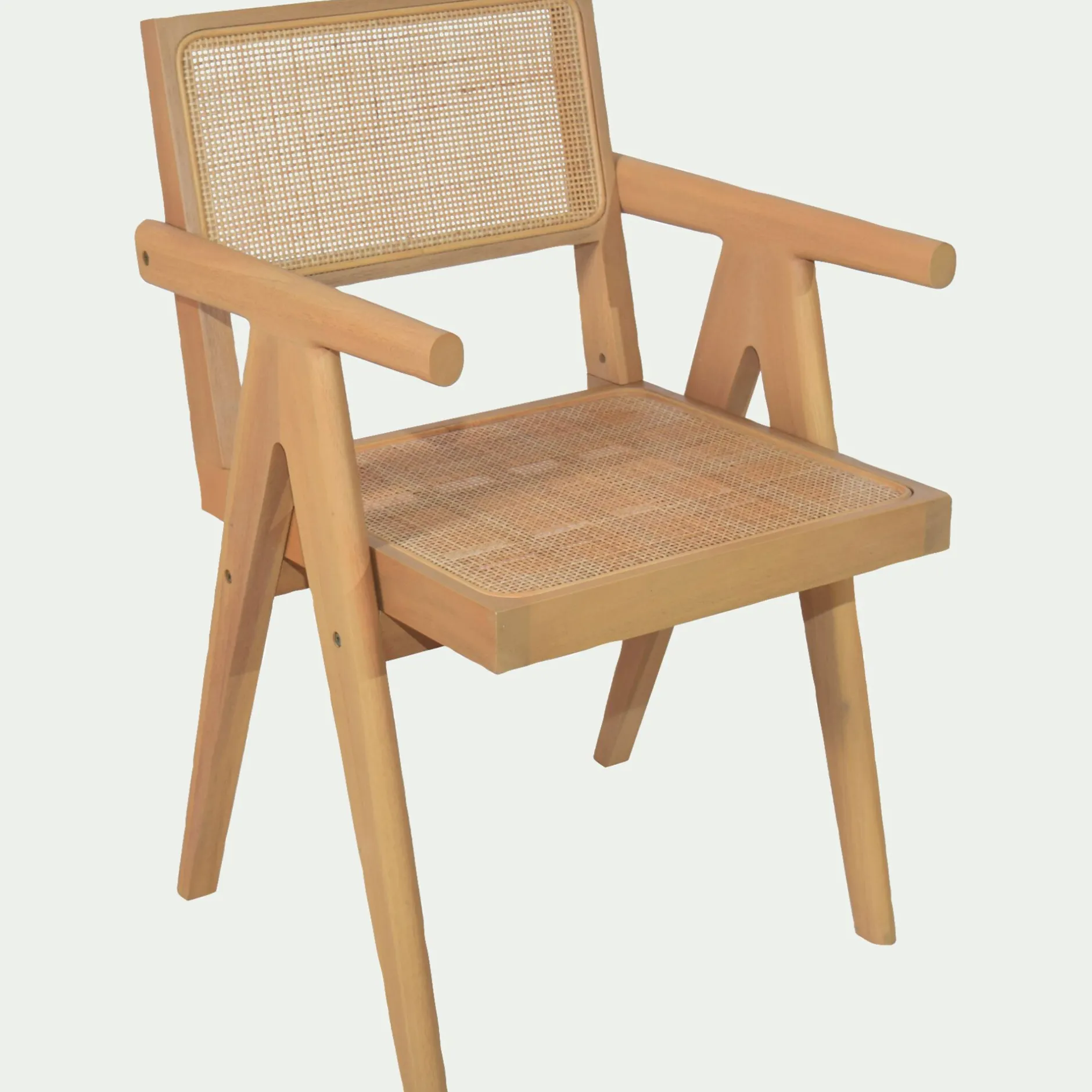 Chaise De Salle À Manger*alinea Chaise de repas avec accoudoirs en acajou et cannage - Bois clair