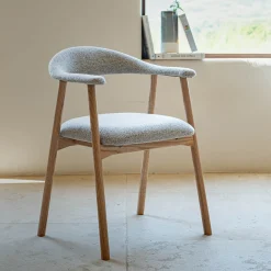 Chaise De Salle À Manger*alinea Chaise de repas avec accoudoirs en bois et tissu - Gris