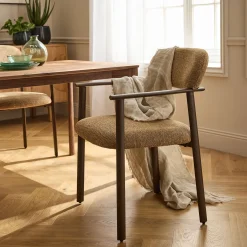 Chaise De Salle À Manger*alinea Chaise de repas avec accoudoirs en tissu et acier - brun châtaignier Marron