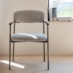 Chaise De Salle À Manger*alinea Chaise de repas avec accoudoirs en tissu et acier - Gris