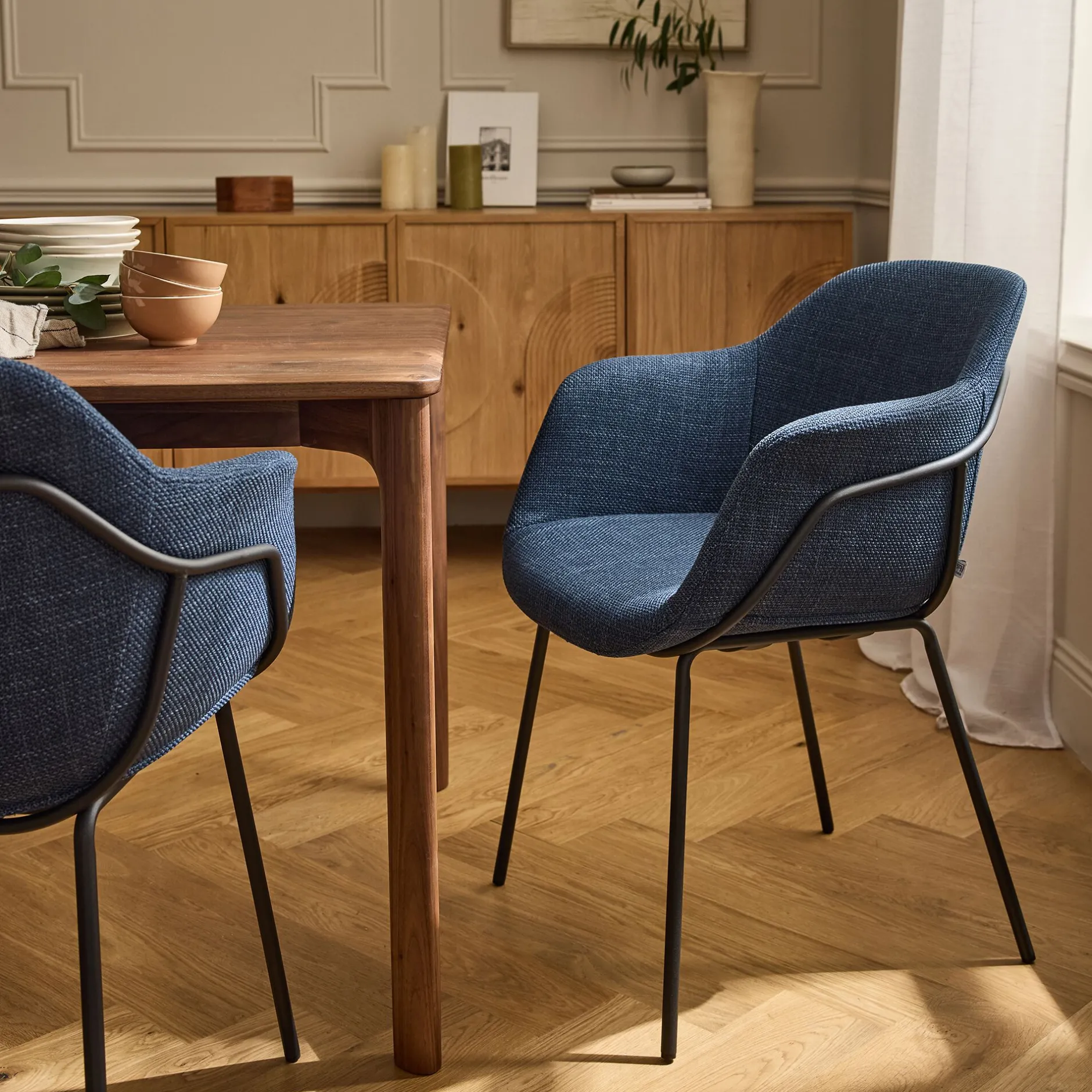 Chaise De Salle À Manger*alinea Chaise de repas avec accoudoirs en tissu - figuerolles Bleu