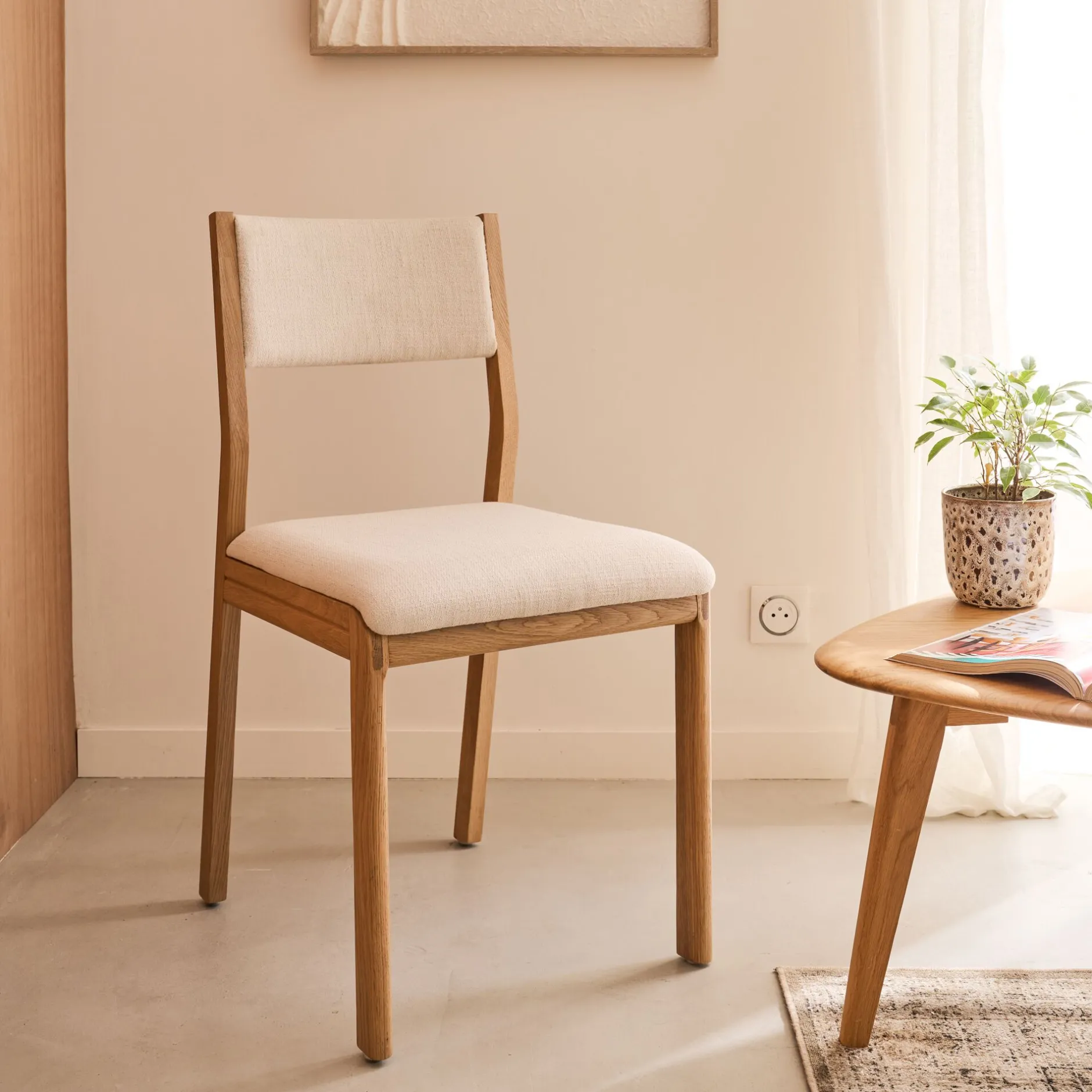 Chaise De Salle À Manger*alinea Chaise de repas en chêne massif et tissu - écru Blanc