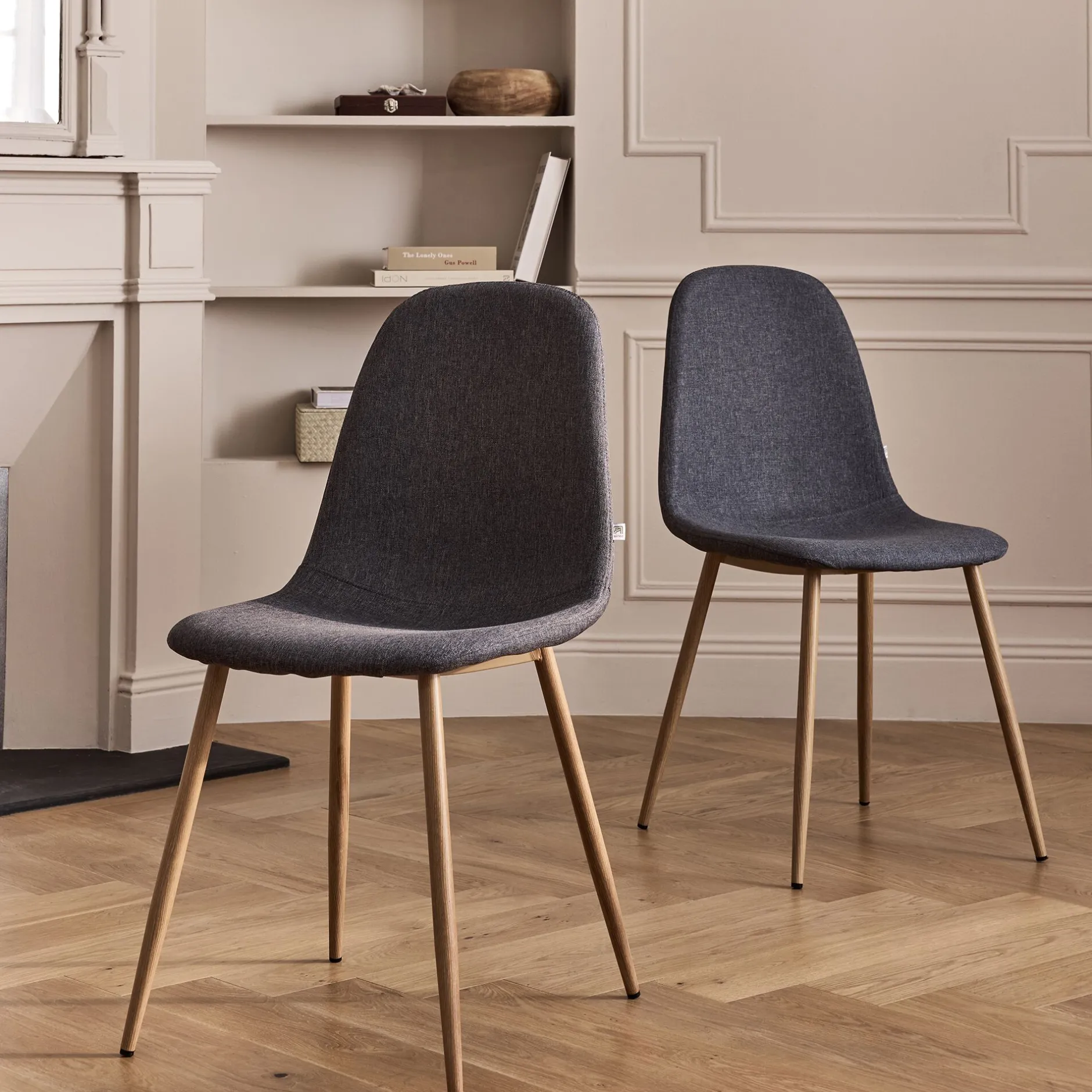 Chaise De Salle À Manger*alinea Chaise en acier effet bois et tissu - ardoise Gris