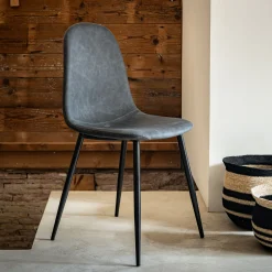 Chaise De Salle À Manger*alinea Chaise en acier et simili avec piètement - Noir