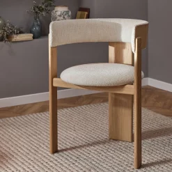 Chaise De Salle À Manger*alinea Chaise en tissu bouclette avec accoudoirs - Blanc