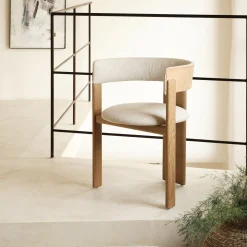 Chaise De Salle À Manger*alinea Chaise en tissu bouclette avec accoudoirs - Blanc