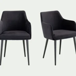 Chaise De Salle À Manger*alinea Chaise en tissu effet velours avec accoudoirs - Noir