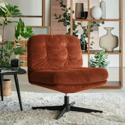 Fauteuil*alinea Chaise pivotante en velours côtelé et piétement en fer - brun rustrel Marron