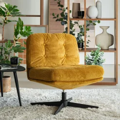 Fauteuil*alinea Chaise pivotante en velours côtelé et piétement en fer - argan Jaune