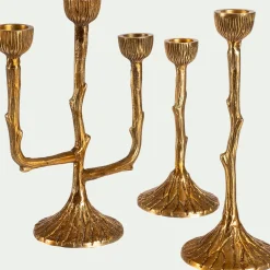 Bougie Et Photophore De Noël*alinea Chandelier effet bois en laiton H16cm - Doré