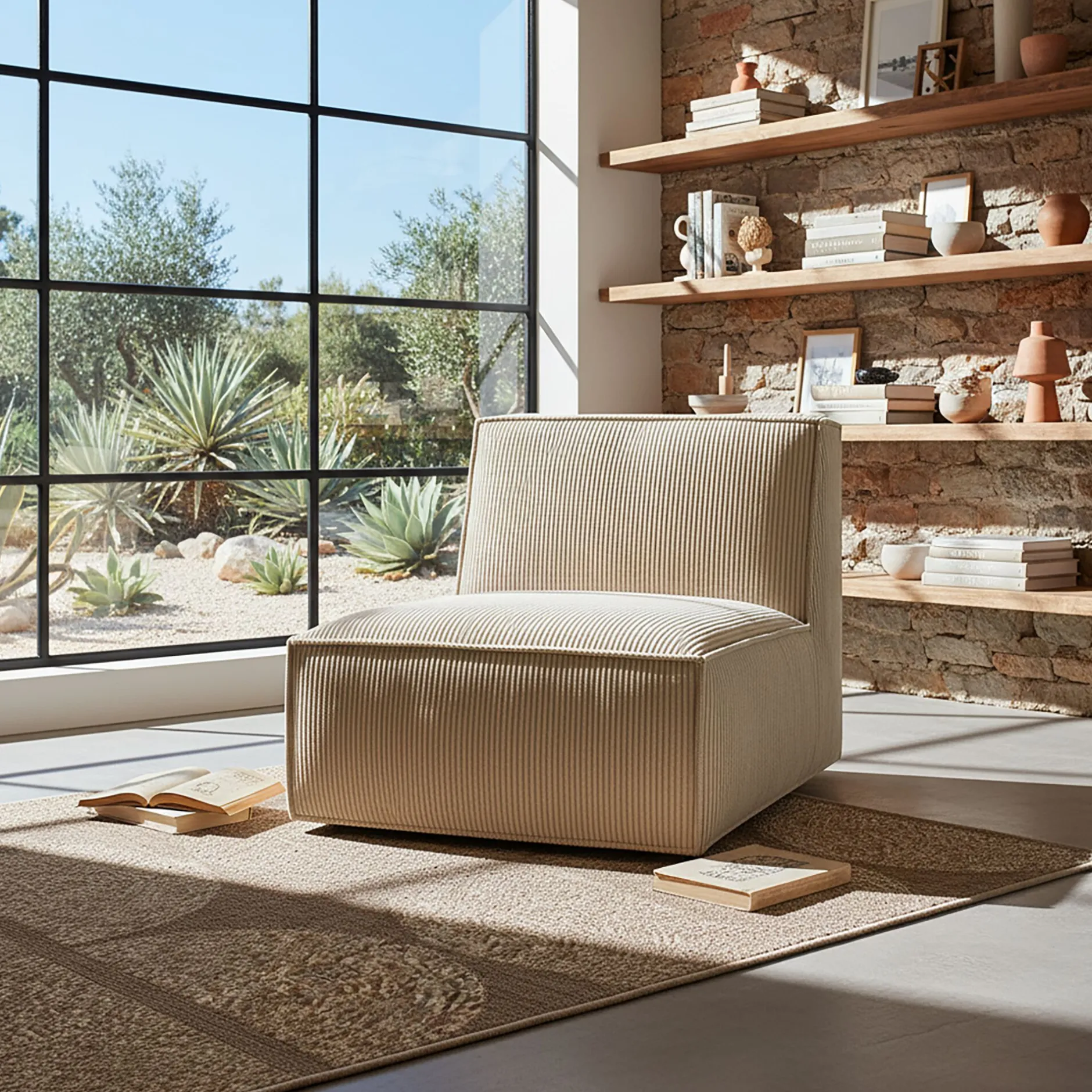 Fauteuil*alinea Chauffeuse en velours côtelé azores - Beige