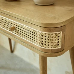 Meuble D'Entrée|Console*alinea Coiffeuse 2 tiroirs en chêne et rotin - Bois clair