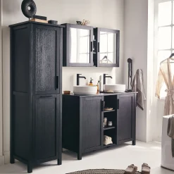 Colonne De Salle De Bain*alinea Colonne de salle de bain en bois de cèdre - H171cm Noir