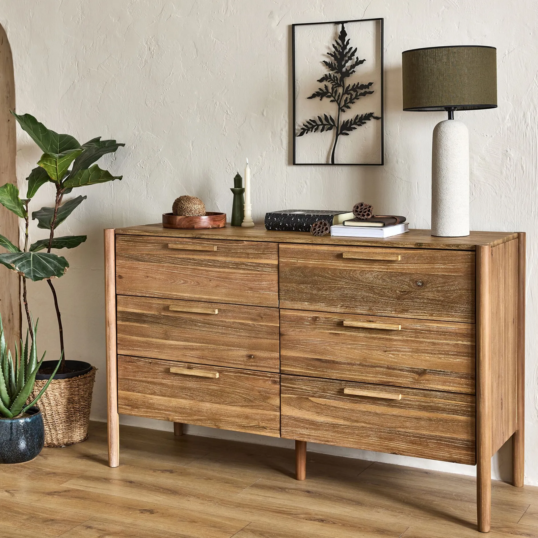 Commode & Chiffonnier*alinea Commode 6 tiroirs en bois d'acacia massif - Bois clair