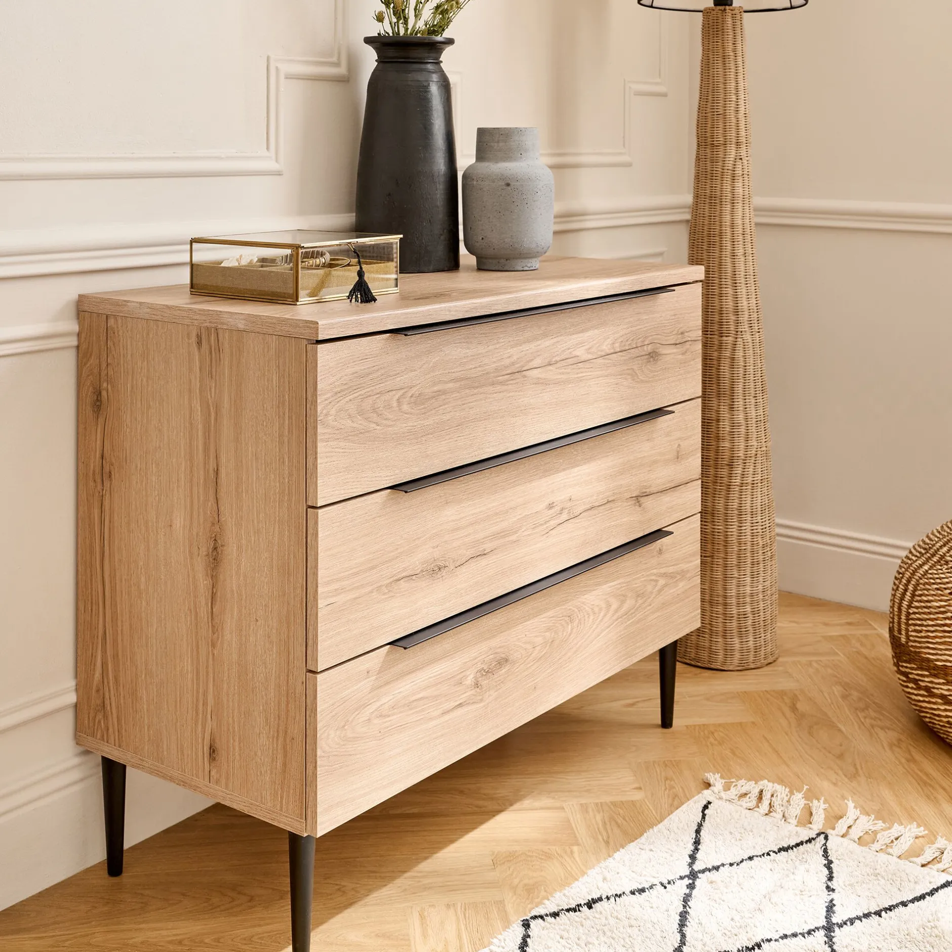 Commode & Chiffonnier*alinea Commode 3 tiroirs en bois - Bois clair