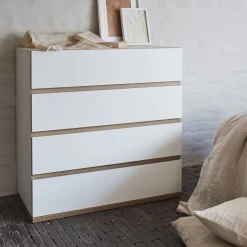 Commode & Chiffonnier|Dressing*alinea Commode module 4 tiroirs en bois effet chêne H94XL94cm - Blanc