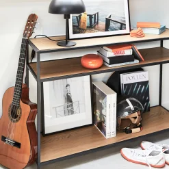 Console*alinea Console 3 plateaux en métal et effet chêne L120xP35xH79cm - Bois foncé