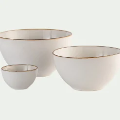 Coupelle|Vaisselle Petit Déjeuner*alinea Coupelle en grès avec liseré marron D9cm - Blanc